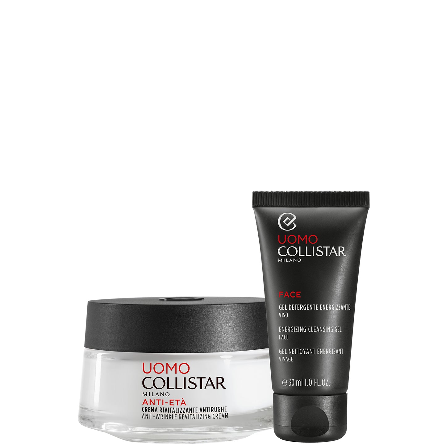 Anti-Età Crema Rivitalizzante Antirughe + Gel Detergente Energizzante Viso - Uomo