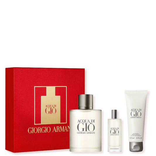 Acqua Di Gio' Pour Homme Confezione 100 ML Eau de Toilette + 15 ML Travel Spray eau de Toilette + 75 ML Gel Doccia