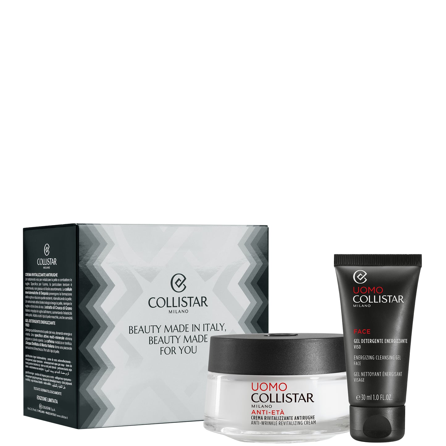 Anti-Età Crema Rivitalizzante Antirughe + Gel Detergente Energizzante Viso - Uomo