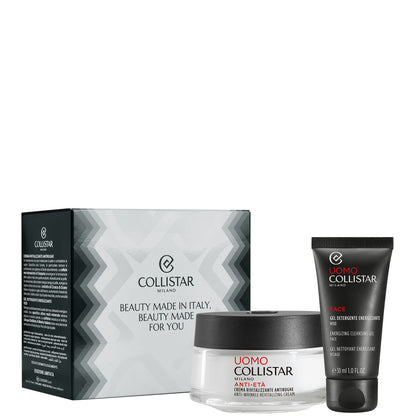 Anti-Età Crema Rivitalizzante Antirughe + Gel Detergente Energizzante Viso - Uomo