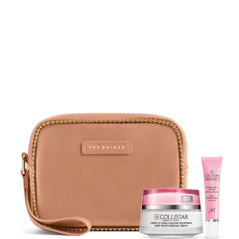 Hydro-Attiva Crema di idratazione Profonda Pelli Delicate + Pochette The Bridge Idro-Attiva - Crema di Idratazione Profonda 50 ml ICONA + Hydro-Gel Contorno Occhi 8,5 ml + Pochette grande The Bridge rosa/cipria