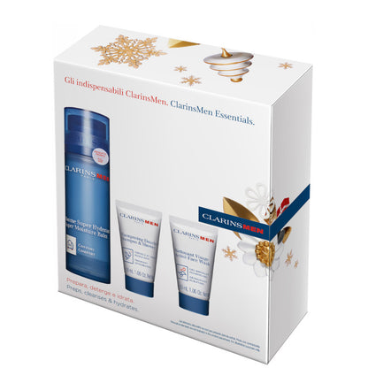 Baume Super Hydratant Confezione - Clarins Men 50 ML Balsamo Viso + 30 ML Gel Detergente Viso + 30 ML Doccia Shampoo