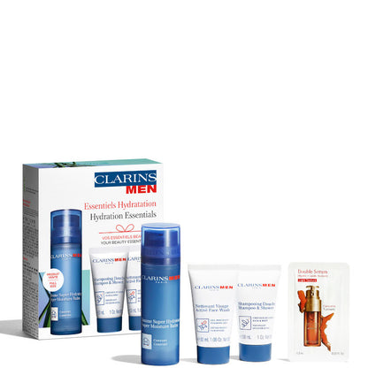 Baume Super Hydratant - Clarins Men Confezione 50 MLBalsamo Viso + 0,9 Siero Viso + 30 ML Shampoo e  Gel Doccia + 30 ML Detergente Viso