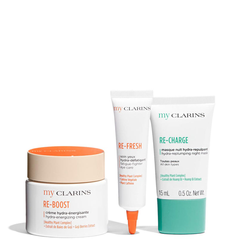 My Clarins - RE-BOOST crème hydra-énergisante Cofanetto 50 ML Crema Viso Giorno + 15 ML Maschera Viso Notte + 15 ML Crema Contorno Occhi + 5 ML Detergente Viso