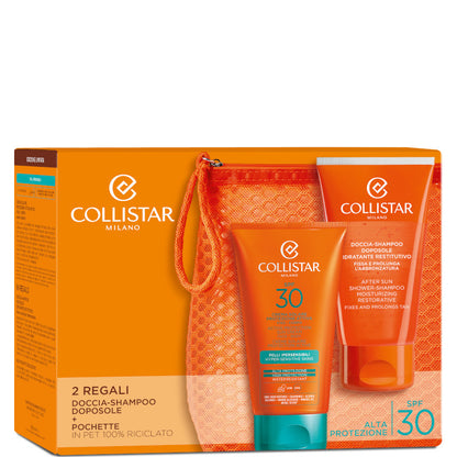 Crema Solare Protezione Attiva SPF 30 Pelli Ipersensibili + Doccia Shampoo Doposole + Pochette NEW 2021 150 ML Crema Solare SPF 30 + 150 ML Doccia Shampoo + Pochette