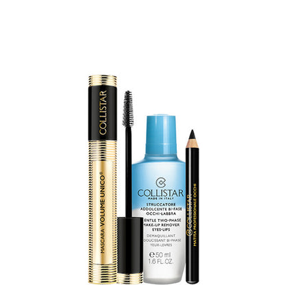 Mascara Volume Unico Confezione Mascara Nero + Mini Matita Nera + 50 ML Struccante Bi-fasico