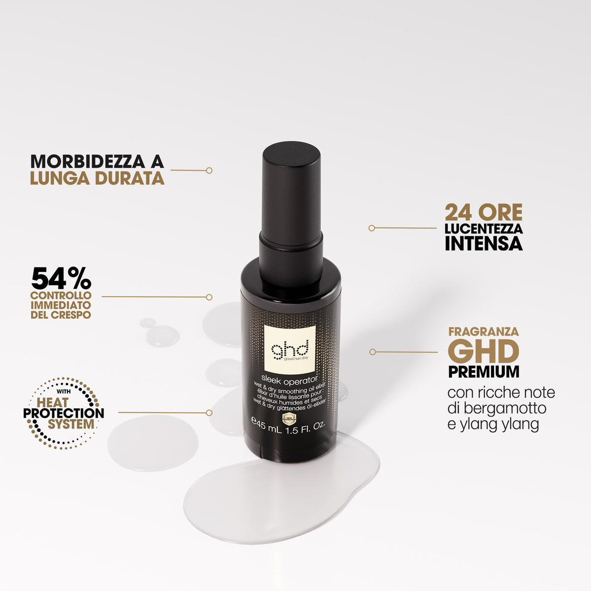 ghd sleek operator - olio per caplli bagnati e asciutti elisir levigante