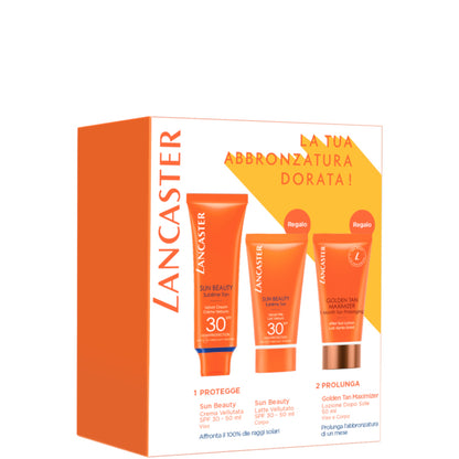 Sun Beauty - Velvet Cream Face SPF 30 - Travel Kit VISO + CORPO + DOPOSOLE 50 ML Sun Beauty - Velvet Cream Face SPF 30 + 50 ML Sun Beauty Velvet Milk SPF 30 + 50 ML Golden Tan Maximizer After Sun Lotion
