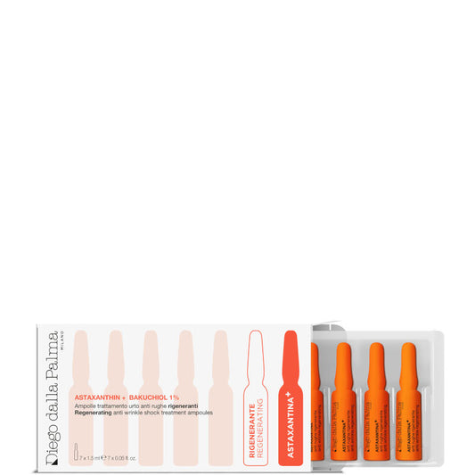 ASTAXANTHIN + BAKUCHIOL 1% - Ampolle trattamento urto anti rughe rigeneranti 7x1,5ml cad fiala