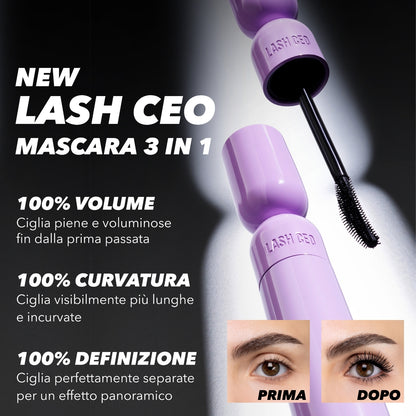 Mulac Lash Ceo Mascara 3 in 1 Volumizzante, Allungante e Incurvante