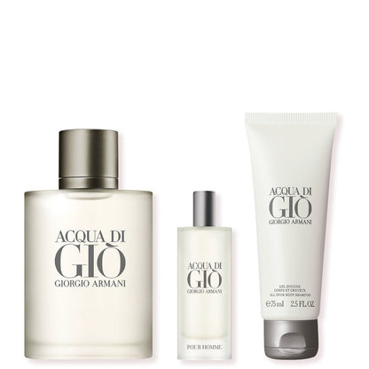 Acqua Di Gio' Pour Homme Confezione 100 ML Eau de Toilette + 15 ML Travel Spray eau de Toilette + 75 ML Gel Doccia