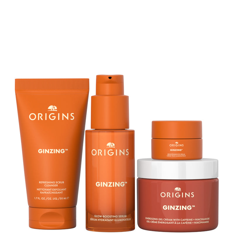 Origins GINZING Gloow-Boosting Serum Confezione 30 ML Siero Viso + 50 ML Scrub Viso + 50 ML Crema Viso + 5 ML Crema Occhi