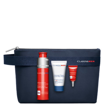 Gel Energisant - Clarins Men Confezione 50 ML Gel Viso + 3 ML Gel Contorno Occhi + 30 ML Detergente Viso + Beauty Clarins